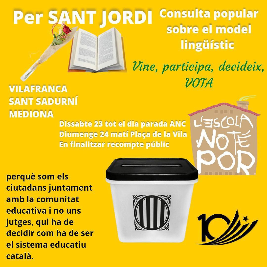 Les territorials de Vilafranca, St. Sadurní i Mediona convoquen una consulta popular per St. Jordi sobre el català a l'escola